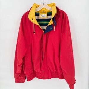 Vintage OCEANSIDE Red Nautical Windbreaker Jacket Extra Large 46 Hooded 1990s